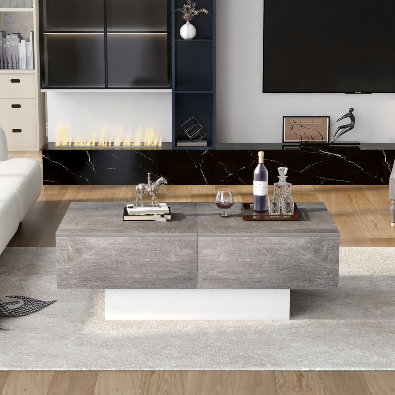 Table basse fixe, table de canapé, 102 x 60 x 40 cm, extensible et rangement,Gris