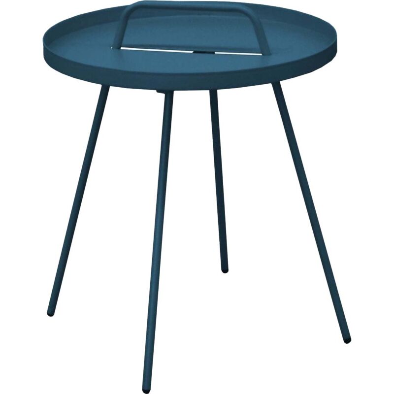 PROLOISIRS Table Basse de jardin Flower, ronde, 4 pieds, poignée - bleu 44 x 51 cm