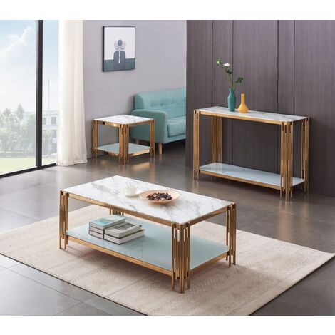 Table Basse Flute Gold Marbre Blanc 120cm
