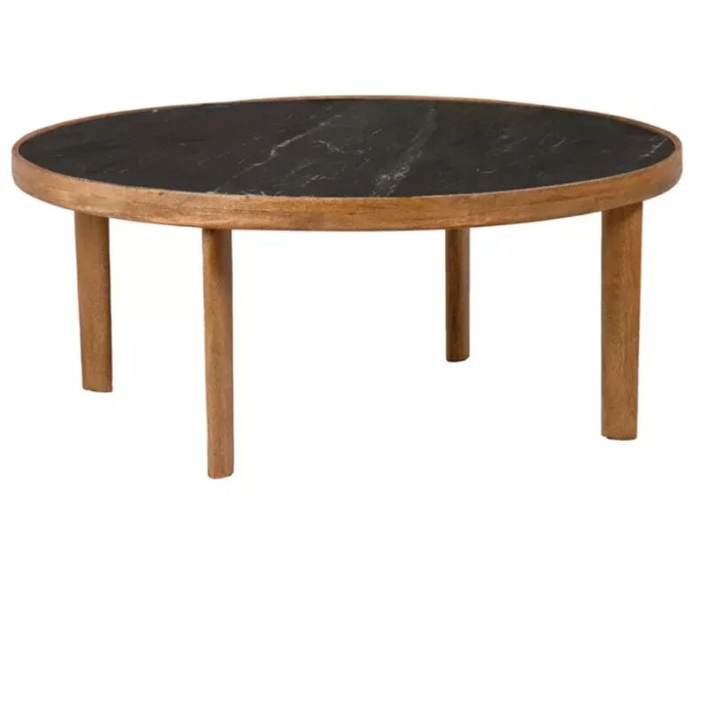 Meubletmoi - Table basse ronde 90 cm en bois de manguier et marbre noir - ocala