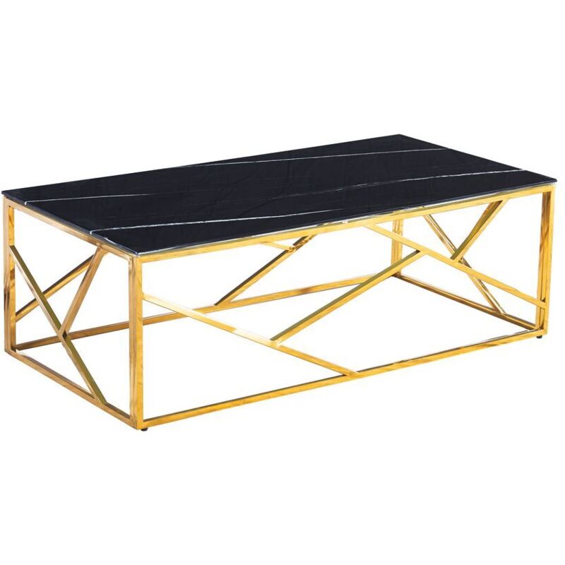 Homy France - Table Basse geomag Gold verre feffet Marbre Blanc 120x60x45 cm