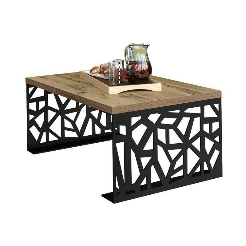 Mobilier1 - Table basse Germantown 101, Noir mat + Chêne, 45x70x100cm, Diamètre: 0, Stratifié, Angulaire