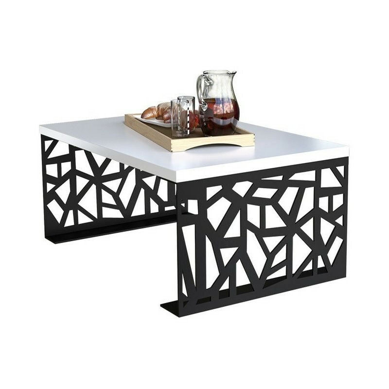 Mobilier1 - Table basse Germantown 101, Noir mat + Blanc brillant, 45x70x100cm, Diamètre: 0, Stratifié, Angulaire