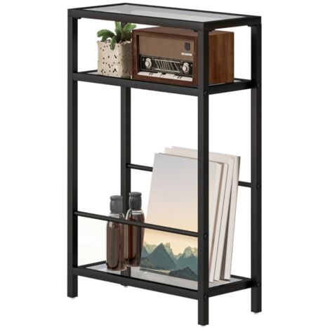 Table basse gigogne-3 plateaux-Verre trempé-Design moderne-Acier noir-40x18x62cm