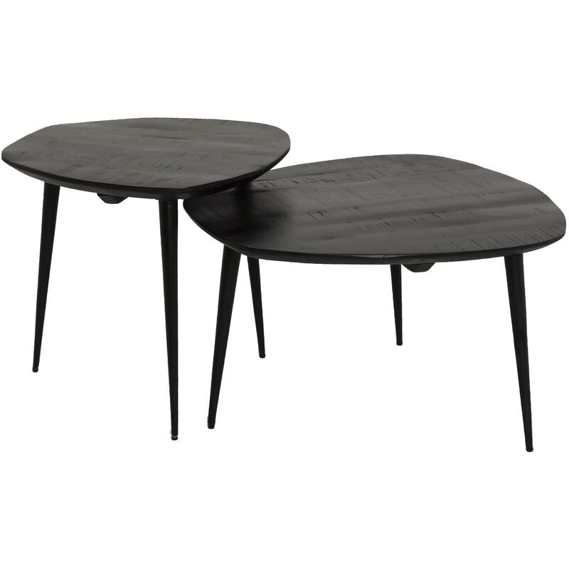 Made In Meubles - Table basse gigogne en bois de manguier noir Valério