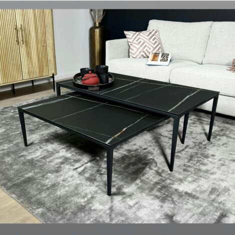 Table basse gigogne en céramique noire marbrée (lot de 2) LOMBARDIE