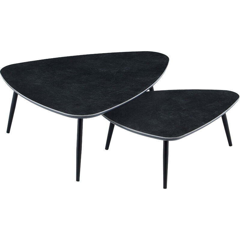 Pegane - Table basse gigogne en céramique noire, pieds en métal noir - Longueur 150 x profondeur 80 x hauteur 35 cm