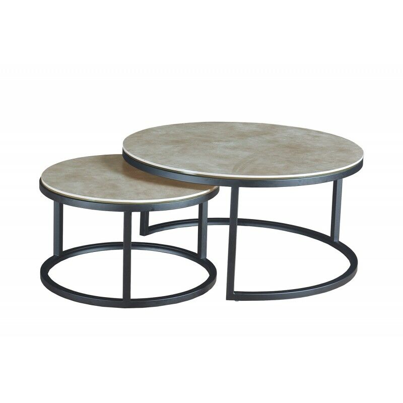 table basse gigogne ronde en ceramique gris et pieds metal - oxy gris