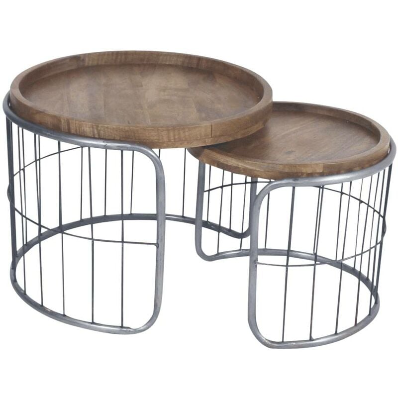 Made In Meubles - Table basse gigogne industrielle en métal gris Chiara