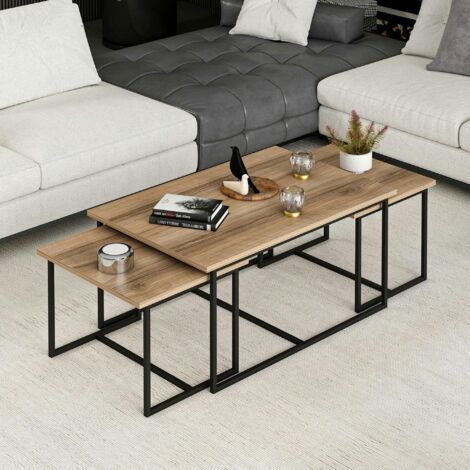 Table basse gigogne minimaliste effet noyer (lot de 3) JENA