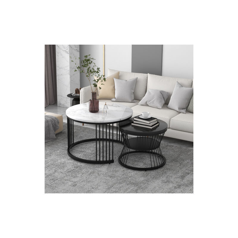 Ohjijinn - Table basse gigogne moderne, ensemble de tables basses, dessus de table brillant, table d'appoint de canapé en marbre, table basse gigogne