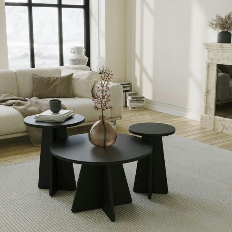 Table basse gigogne noire pieds trapèze - 3 pièces MARFA