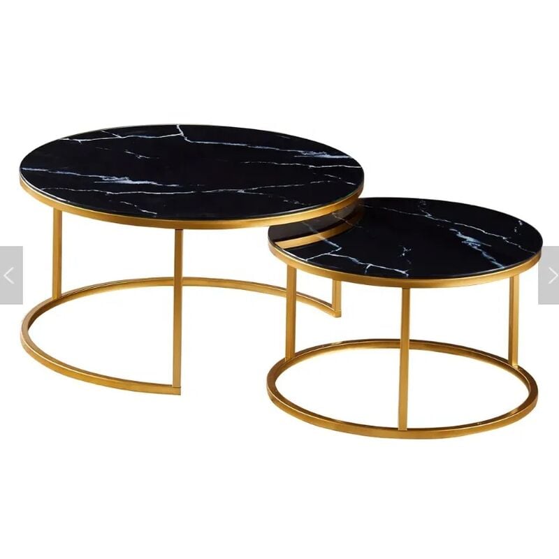 Homy France - Lot de 2 tables basses Gigogne arto Gold plateau verre effet Noir Marbré