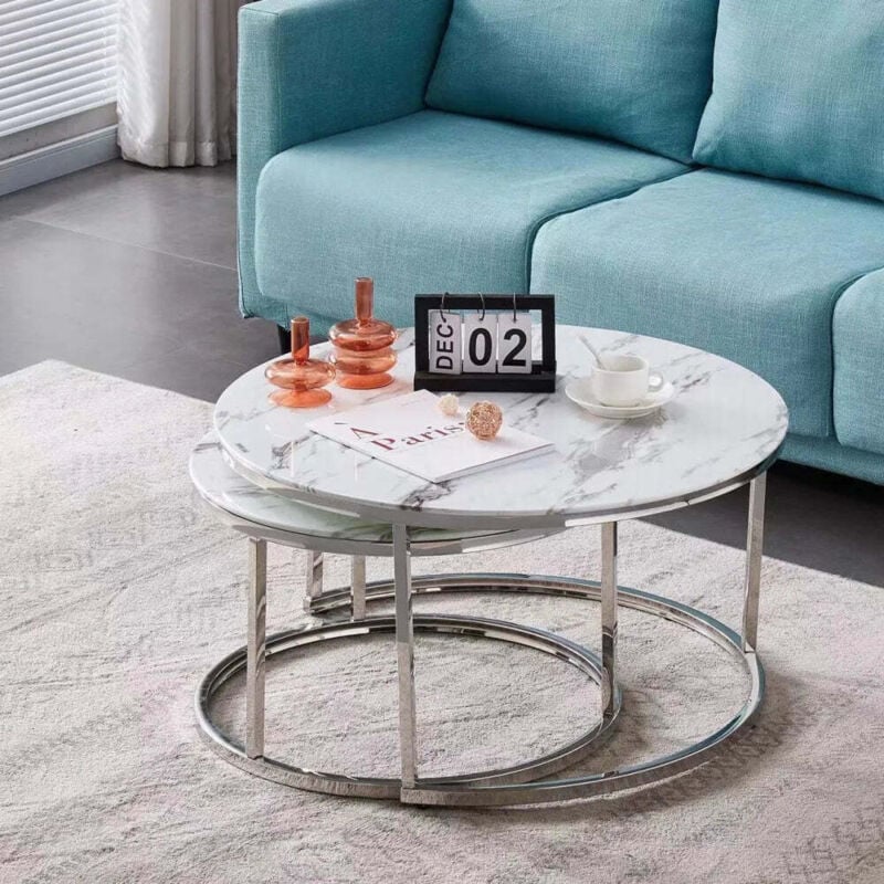 Lot de 2 tables Basses Gigogne arto inox Blanc Ultra