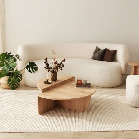 Table Basse Gigogne Ronde Bois en Saphir, Deux Pièces, 90x30x60 cm et 85x35x30 cm, Design Polyvalent, Pour Salon ou Bureau