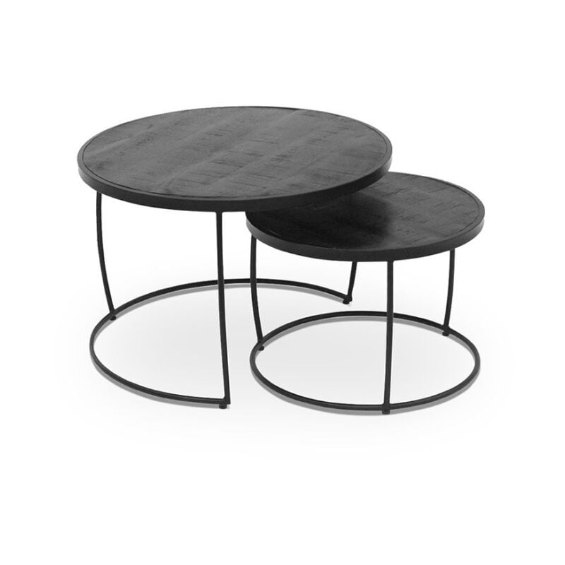Meublorama - Table basse gigogne ronde en bois massif exotique. Finition noir. Collection larson.