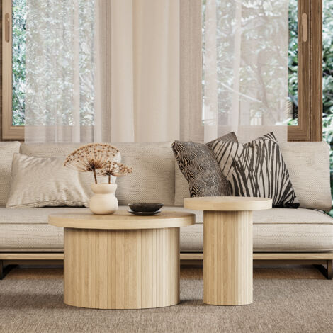 Table basse gigogne ronde - MDF - Naturel