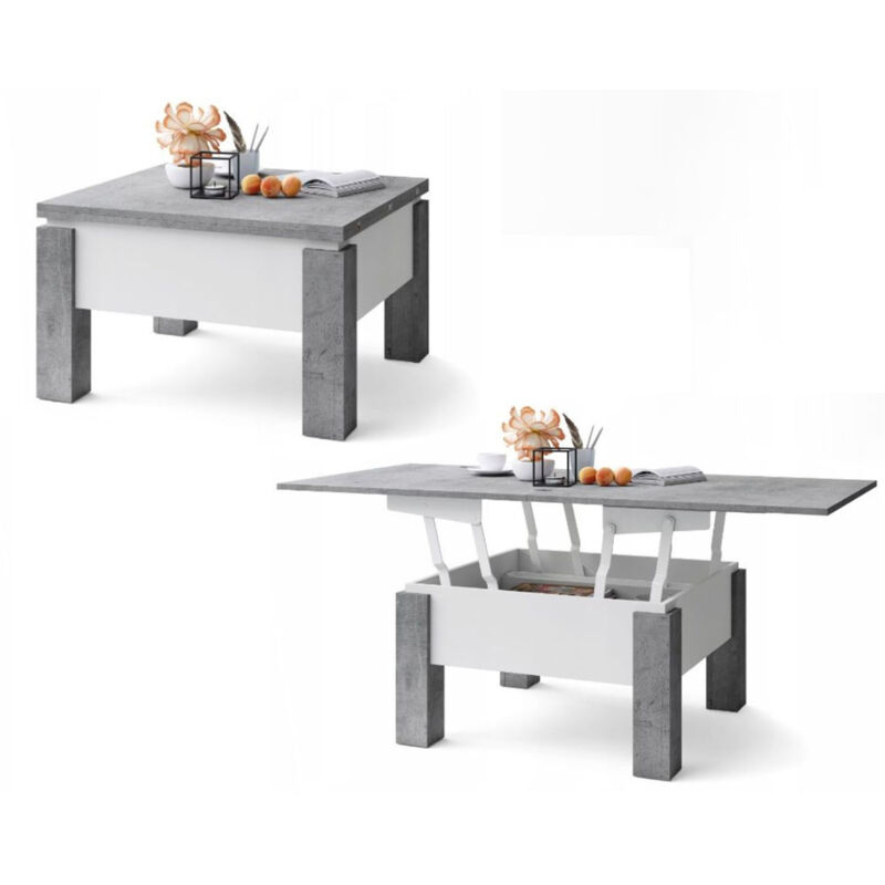 Dusine - Table basse goose relevable et extensible de 80 cm à 160 cm en beton et blanc Dusine - Table basse goose relevable et extensible de 80 cm à 160 cm en beton et blanc
