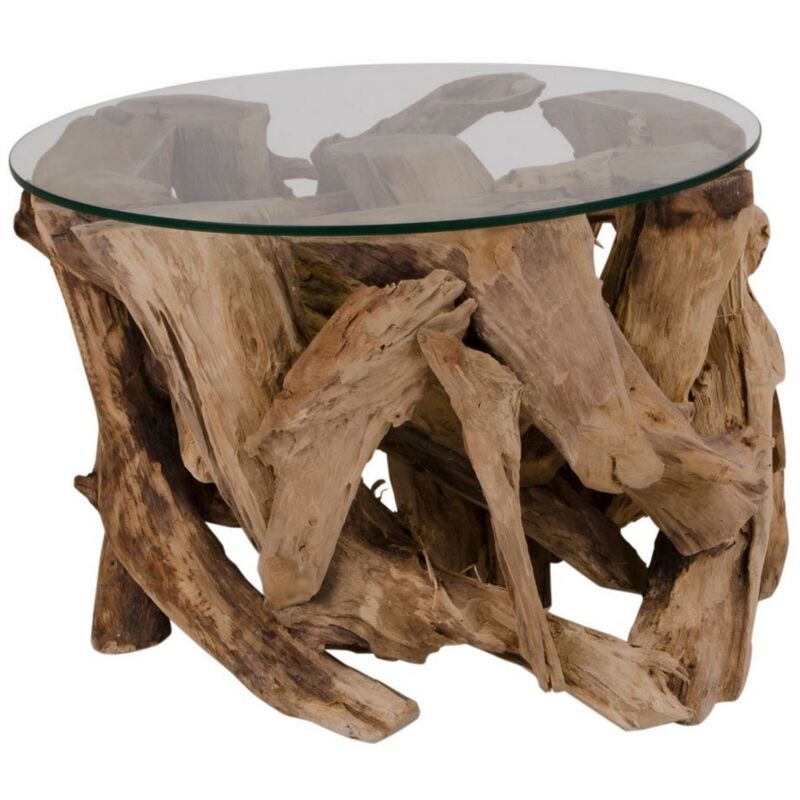 Epikasa - Table Basse Grand, Verre, Bois, Marron, 60x60x40 cm