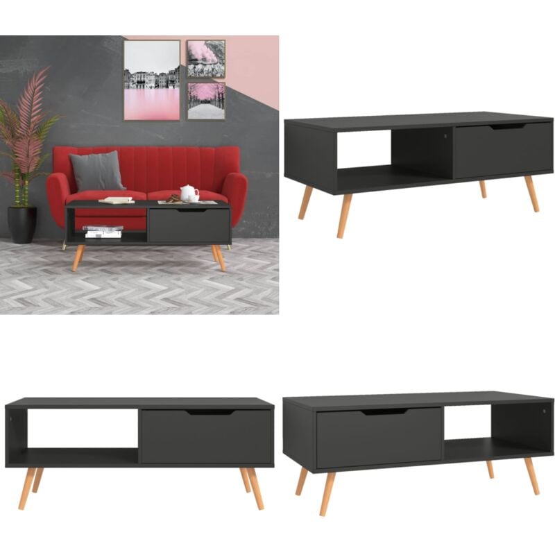 Table basse Gris 100x49,5x43 cm Bois d'ingénierie - Table Basse - Meuble Salon - Bout De Canapé - Table D'appoint - Design Moderne - Home & Living