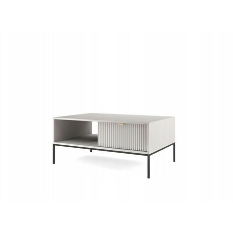 Table basse Gris 104x68x46cm design moderne avant rainuré avec tiroir de haute qualité modèle Noemie