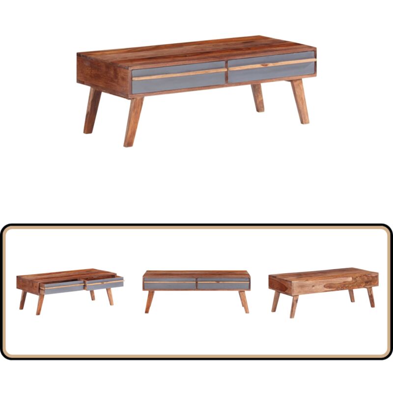 Vidaxl - Table basse gris 110x50x40 cm bois massif - Table Basse - Meuble tv - Table D'appoint - Table En Bois - Table Grise