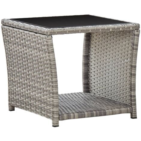 Table basse Gris 45x45x40 cm Résine tressée et verre vidaXL