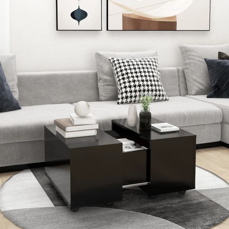 Vidaxl – Table basse relevable noir 60x60x38 cm – Aggloméré durable – Fonction extensible avec compartiment – Roues pour déplacement facile