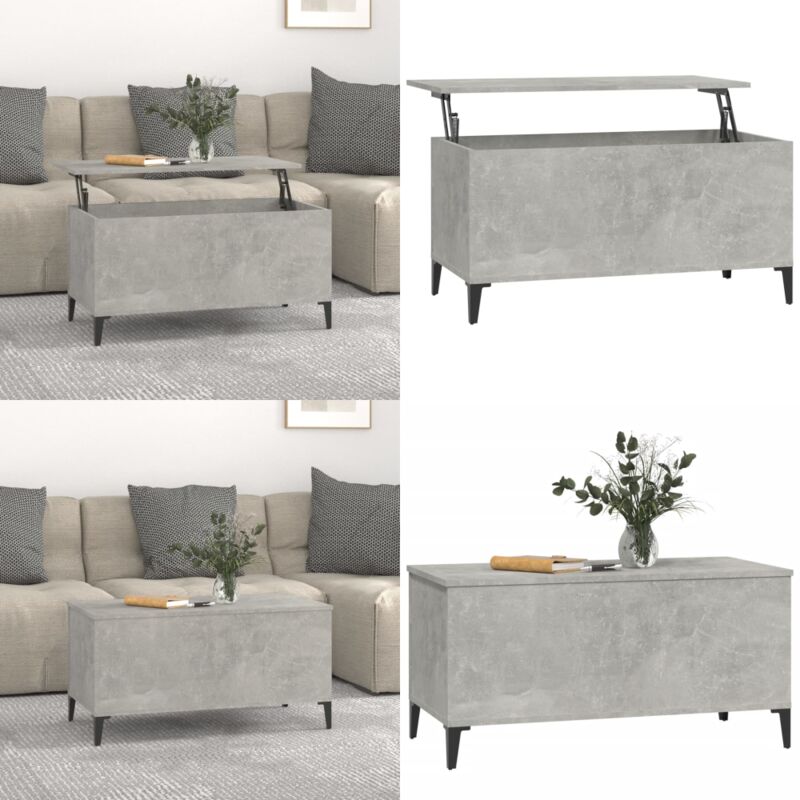 Table basse Gris béton 90x44,5x45 cm Bois d'ingénierie - Table Basse - Meuble Salon - Table D'appoint - Design Moderne - Plateau Relevable - Home &