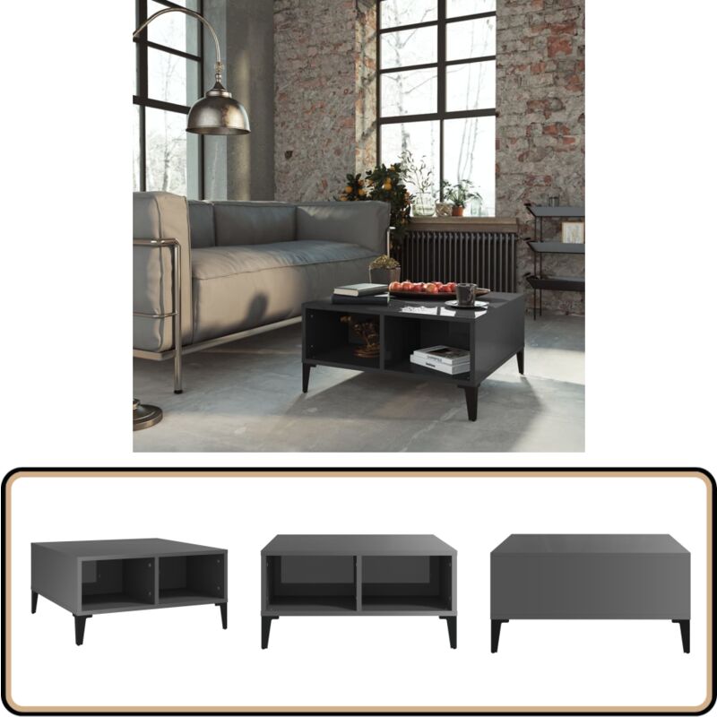 Table basse gris brillant 60x60x30 cm bois d'ingénierie - Table Basse - Table D'appoint - Mobilier De Salon - Table Ronde - Table Rectangulaire
