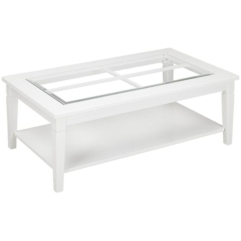 Vente-unique - Table basse guerande - Plateau en verre trempé - Pin blanc