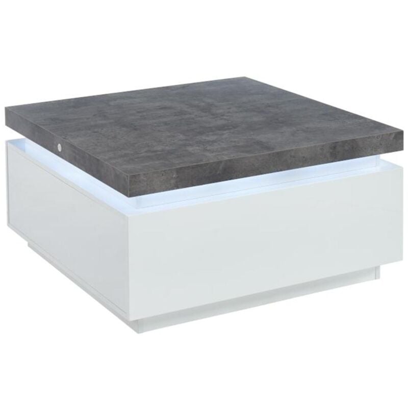 Vente-unique - Table basse halo ii - 2 tiroirs - mdf laqué - Avec LEDs - Blanc et Béton
