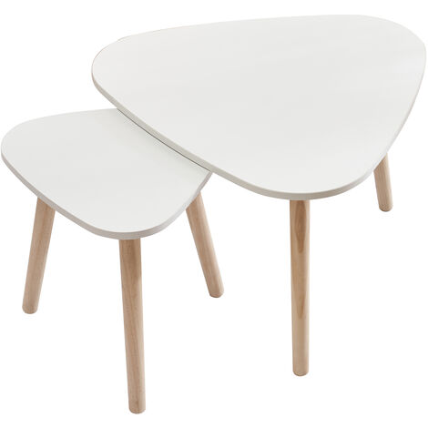 Table basse Haloyo®, table de canapé, tabouret à fleurs,Lot de 2,blanc