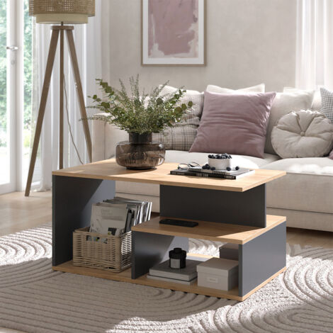 Vicco Table Basse Aven Anthracite/Chêne Doré 91.8x45cm - Design Moderne Et Élégant