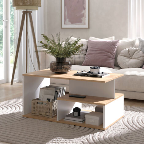 Table basse Hasso, Chêne doré/blanc, 90x49.4cm, Vicco
