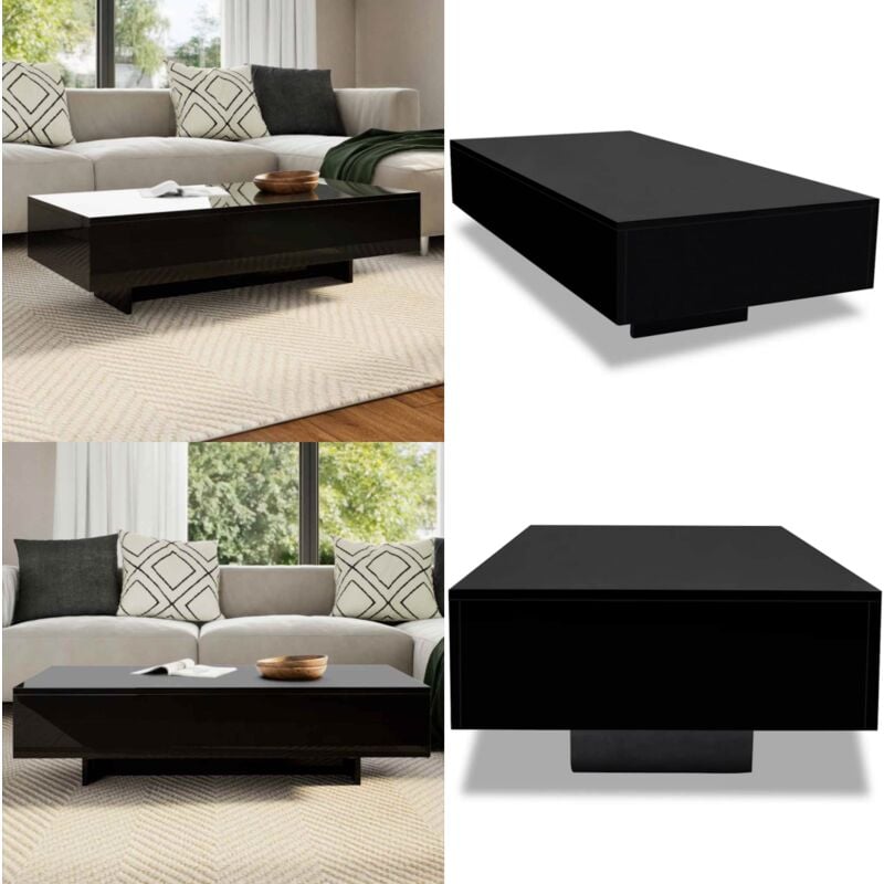 Vidaxl - Table basse noir brillant - Table Basse - Meuble Salon - Table Ronde - Design Moderne - Table D'appoint - Home & Living