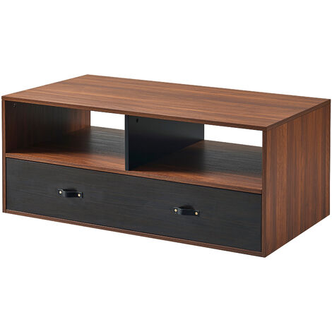 Table basse Henry Teamson Home avec poignée cuir PU, finition noyer noir VNF-00086 - Marron