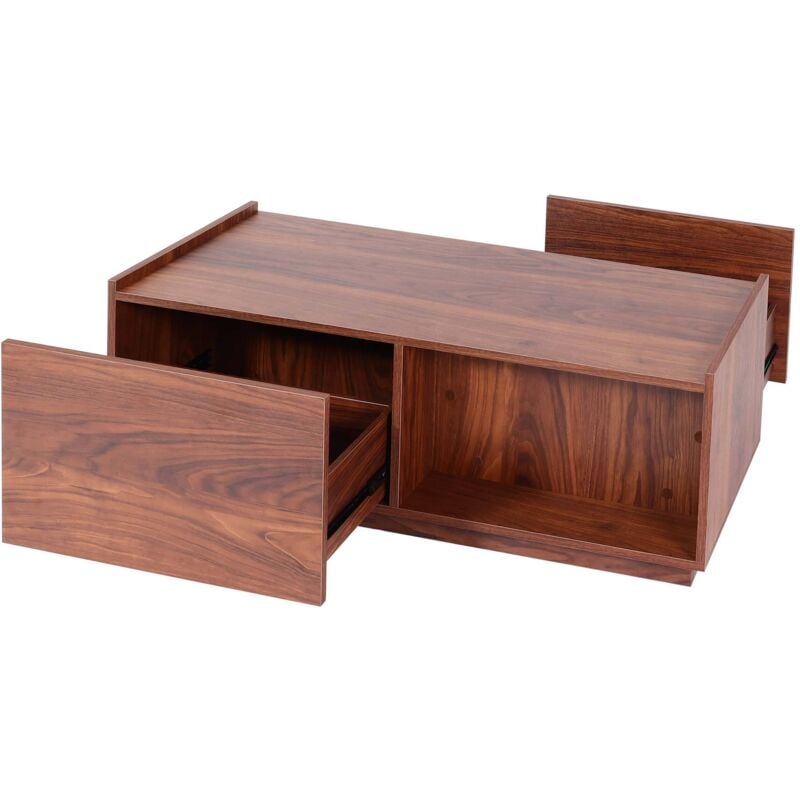HHG - Table basse 205, Table de salon Table d'appoint Table de salon, tiroir, mdf 110x50x40cm, aspect noyer