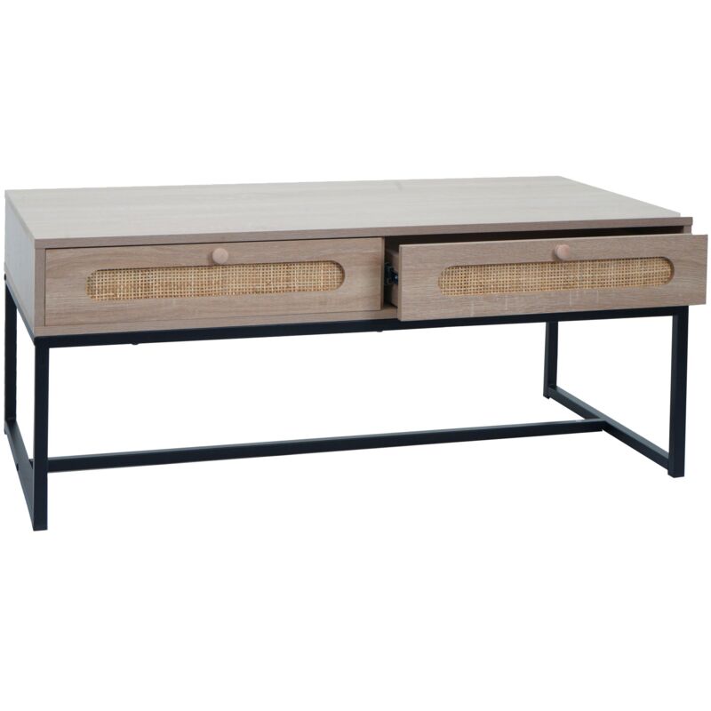 HHG - Table basse 217, Table de salon Table d'appoint Table de salon, tiroir, Kubu rotin bois mélamine, aspect chêne