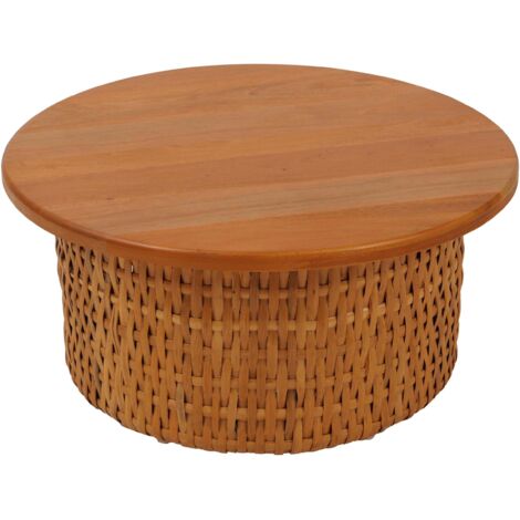 Table basse HHG-335, table d'appoint, table de salon, table de salon, bois d'acajou, rotin, ronde, Ø 75 cm