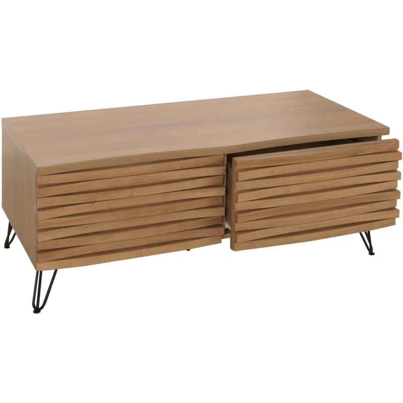 Table basse HHG 445, Table de salon, design 3D 2 tiroirs mdf métal 46x110x55cm, naturel