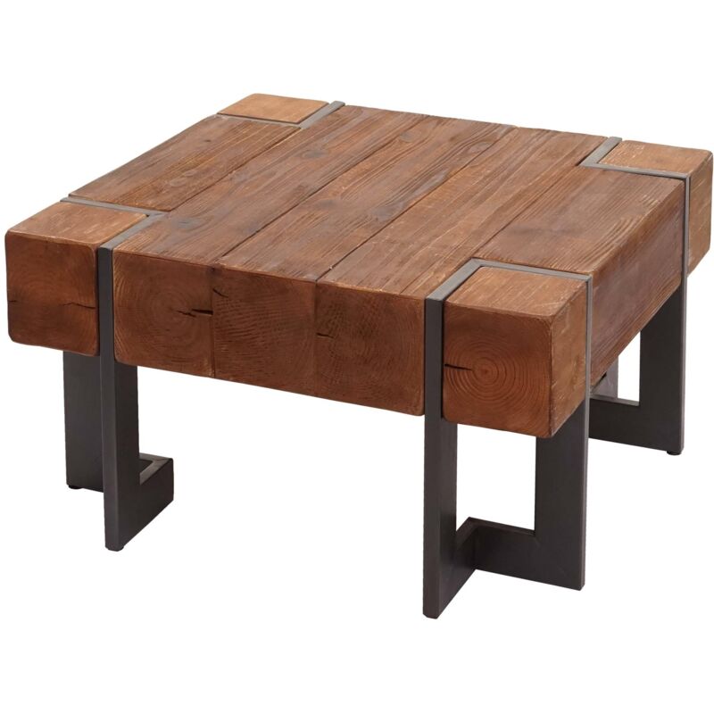 HHG - Table basse 887, table de salon, bois de sapin rustique massif, brun 70x70cm