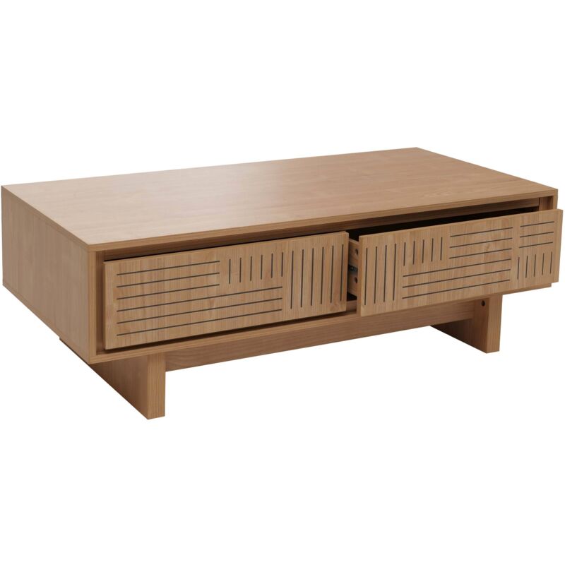 HHG - Table basse 907, table de salon, table d'appoint, 2 tiroirs, 2 compartiments, mélamine 40 x 120 x 60 cm, orme naturel
