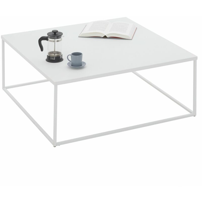 Table basse HILAR table de salon grande table d'appoint design retro vintage industriel, plateau carré en métal laqué blanc - Blanc