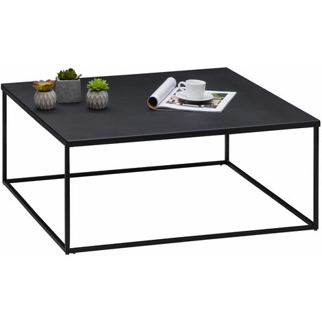 Table basse HILAR table de salon grande table d'appoint design retro vintage industriel, plateau carré en métal laqué noir - Noir