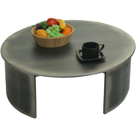 Table basse HWC-L74 - table d'appoint table de salon - certifiée MVG Industrial - ronde Ø80cm - aspect métal brossé