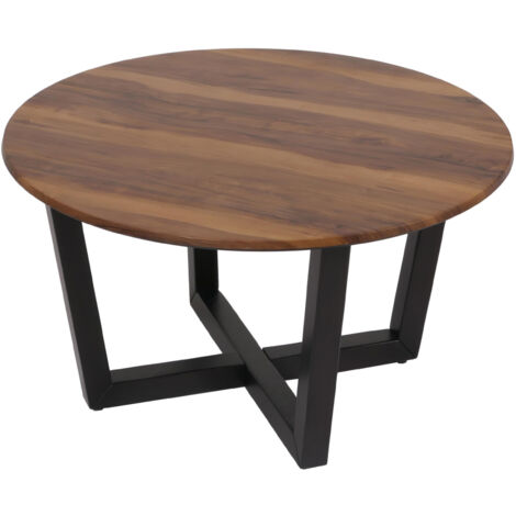 Table basse HWC-M61, table d'appoint table de salon, bois massif HPL stratifié mélaminé Ø80cm, aspect bois de sheesham,
