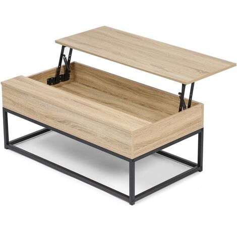 Table basse IDMARKET DETROIT - Plateau relevable - Design industriel - Naturel