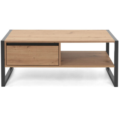 Table Basse Industrielle avec Tiroir, avec 2 Etagères