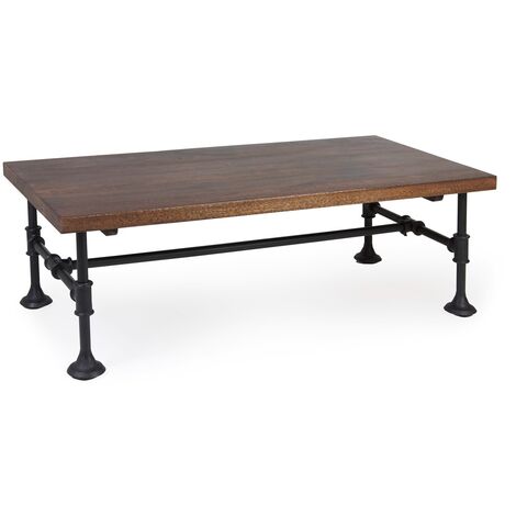 Table basse industrielle fer noir et bois de manguier marron Kouba 120cm